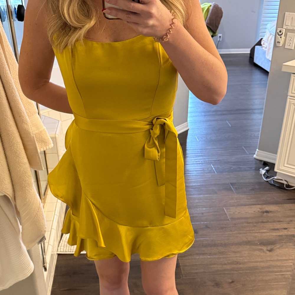 Lulu's Yellow Gold Ruffle Mini Dress